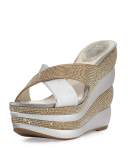 Crystal Crisscross 135mm Wedge Sandal, Gold