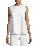 Arla Sleeveless Heirloom-Stitch Layered Blouse, White