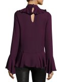 Sia Ruffle-Front Silk Blouse, Plum