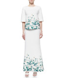 Long Floral-Printed Fluted Skirt 