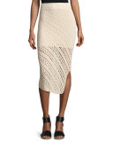 Miller Crochet Side-Slit Pencil Skirt, Cream