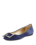 Gommette Suede Buckle Ballet Flat, Navy