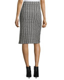 Crochet-Lace Pencil Skirt, Black/White