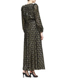 Long-Sleeve Metallic Gown, Black/Gold
