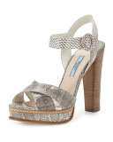 Crisscross Snakeskin 120mm Sandal, Roccia