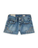 Denim Cutoff Eyelet Shorts, Blue, Size 2T-4T