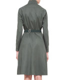 Long-Sleeve Mock-Neck A-Line Shirtdress, Algae