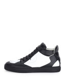 Monster Eye Leather High-Top Sneaker, White/Black