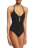 Mio Keyhole-Front Halter One-Piece Swimsuit