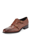 Galati Double Monk-Strap Textured Loafer, Brown