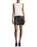 Laced Leather Mini Skirt, Black