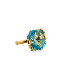 Sea Leaf 18K Gold & Blue Topaz Ring, Size 6