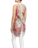 Sleeveless Silk Butterfly-Print Tunic 