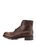 Gradient Leather Wing-Tip Lace-Up Boot, Brown