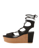 Cady Lace-Up Platform Wedge Sandal, Black