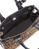 Animal-Print Calf Hair Small Satchel Bag, Camel