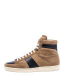 Colorblock Suede High-Top Sneaker, Gray/White