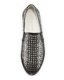 Maze Woven Leather Slip-On Sneaker, Black/Pewter