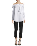 Off-the-Shoulder Poplin Top, White