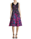 Sleeveless Ombre Floral Fit-and-Flare Dress, Multicolor