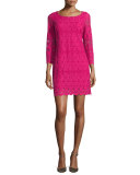 3/4 Sleeve Mesh Dress, Vivid Pink