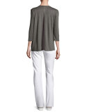 Beaded-Trim Jersey 3/4-Sleeve Tee, Gray