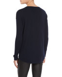 Cashmere Crewneck Sweater w/ Beaded Trim