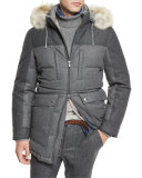 Mixed-Media Quilted Parka w/Fur-Trim Hood, Lead