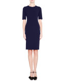 Half-Sleeve Jewel-Neck Sheath Dress, Navy