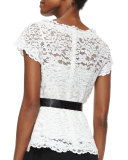 Short-Sleeve Belted Lace Top