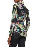 Butterfly-Print Cotton Blouse