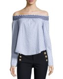Off-the-Shoulder Boxy Polka-Dot Top, Oxford