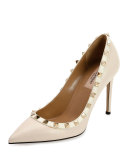 Rockstud Leather 100mm Pump, Ivory
