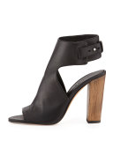 Addie Open-Toe Buckle-Back Bootie, Black
