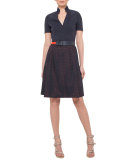 Short-Sleeve A-Line Combo Dress, Navy/Rust