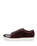 Suede & Patent Leather Low-Top Sneaker, Burgundy 