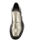 Shiny Double-Monk Strap Shoe, Gunmetal 