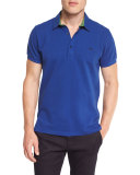 Paisley-Trim Short-Sleeve Polo Shirt, Blue