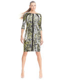 3/4-Sleeve Leopard-Print Ruched Dress 