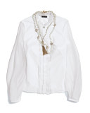 Gauze Contrast Pleated Blouse
