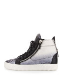 Men's Metallic Snake-Print High-Top Sneaker, Gray