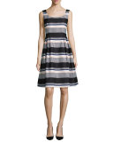 sleeveless striped taffeta dress, black