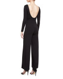 Lace-Inset Long-Sleeve Jumpsuit