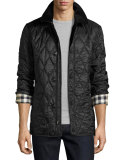 Corduroy-Collar Quilted Jacket, Black