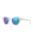 Bilbao Mirrored Geometric Cat-Eye Sunglasses, Clear/Green