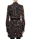 Obsession Long-Sleeve Tie-Neck Dress, Black