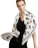 Skull-Print Chiffon Scarf