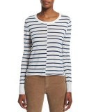Allie Long-Sleeve Striped Sweater, Ivory/Navy