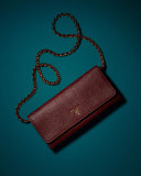 Saffiano Wallet on a Chain, Wine (Cerise)