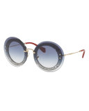 Round Glittered Overlay Sunglasses, Blue